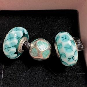 Authentic Pandora Charms – 3 Teal Charms (Sterling Silver)